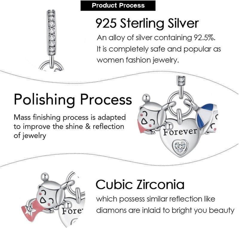 VALGACLS Mom Wife Daughter Love Heart Wedding Rings Charms 925 Sterling Silver Charms for Bracelets Necklace Valentine's Day Mother's Day Jewelry Charm for Women - Image 5